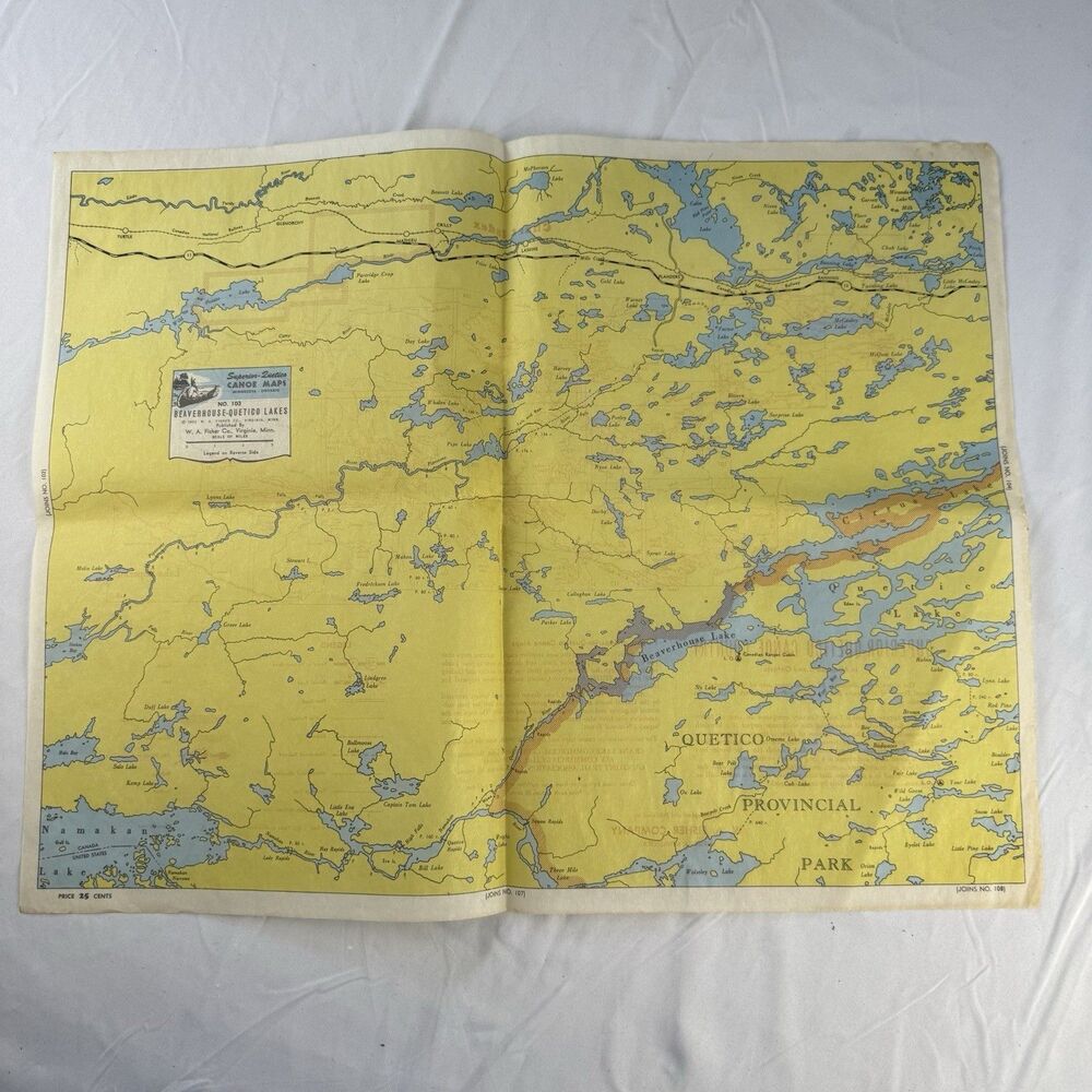 Vintge Fisher Co Superior Quetico Original Canoe Map 1952 Beaverhouse No 103